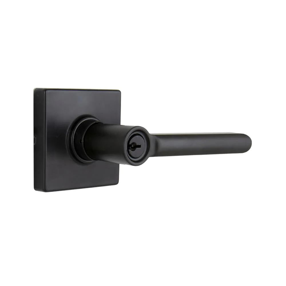 TonbridMatte Black Keyed Entry Door Lever with Square Rose