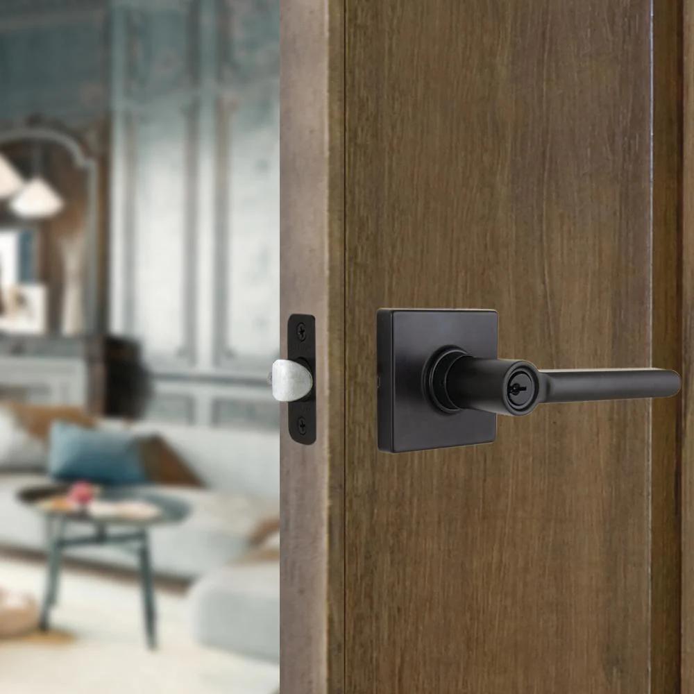 TonbridMatte Black Keyed Entry Door Lever with Square Rose