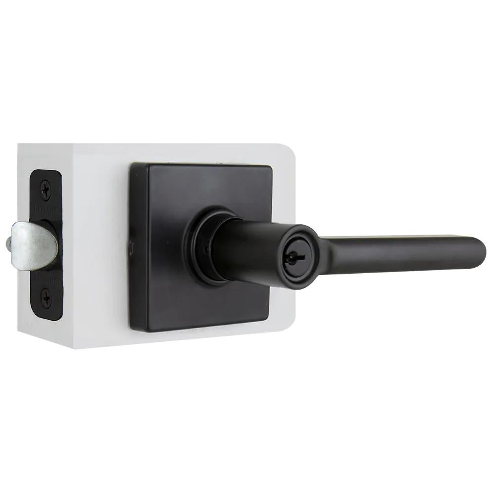 TonbridMatte Black Keyed Entry Door Lever with Square Rose