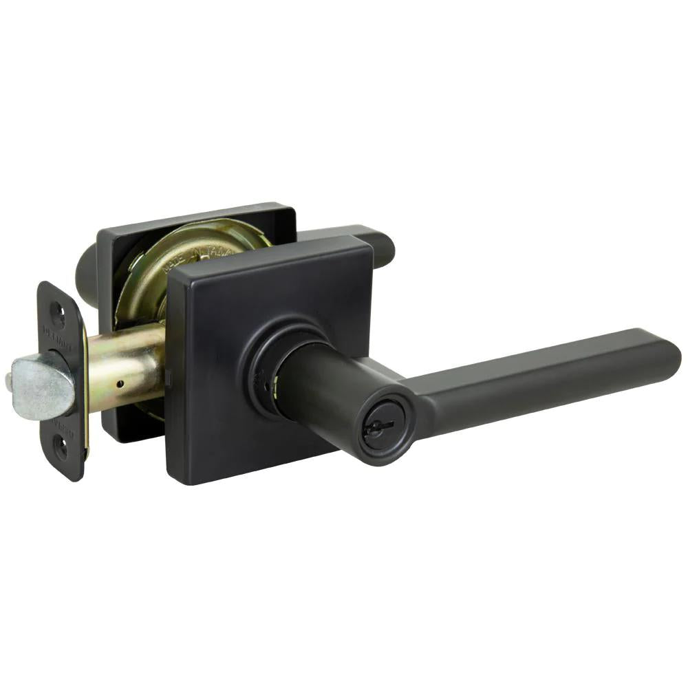 TonbridMatte Black Keyed Entry Door Lever with Square Rose