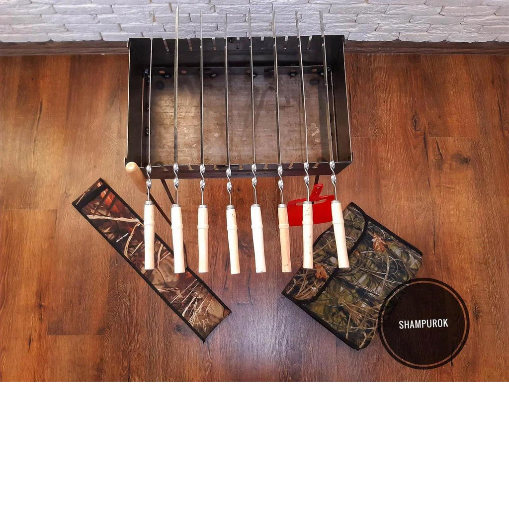 Barbecue-a folding suitcase Grill Barbecue Set (barbecue,skewers, fan,fire iron)