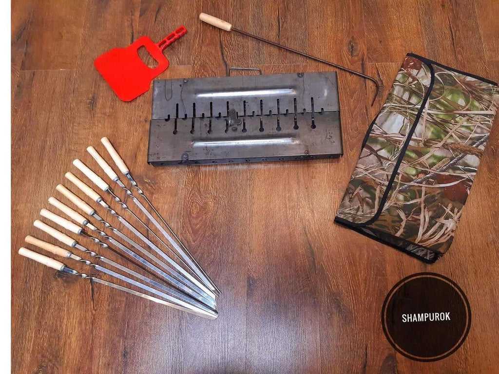 Barbecue-a folding suitcase Grill Barbecue Set (barbecue,skewers, fan,fire iron)