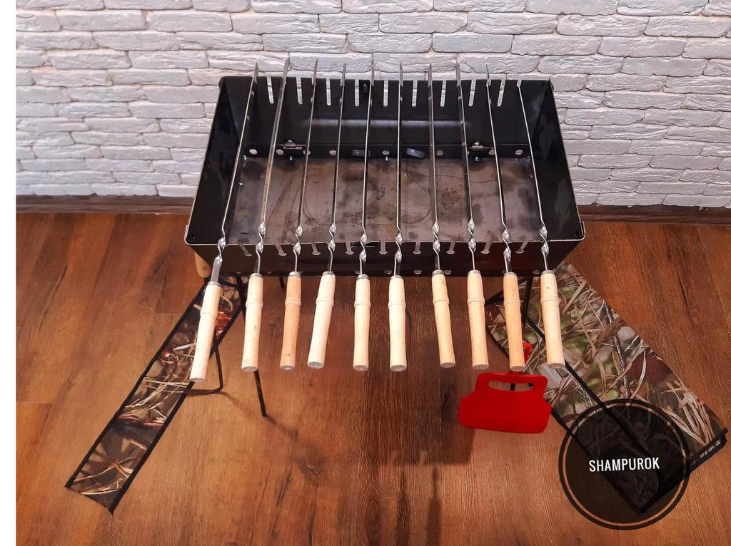 Barbecue-a folding suitcase Grill Barbecue Set (barbecue,skewers, fan,fire iron)