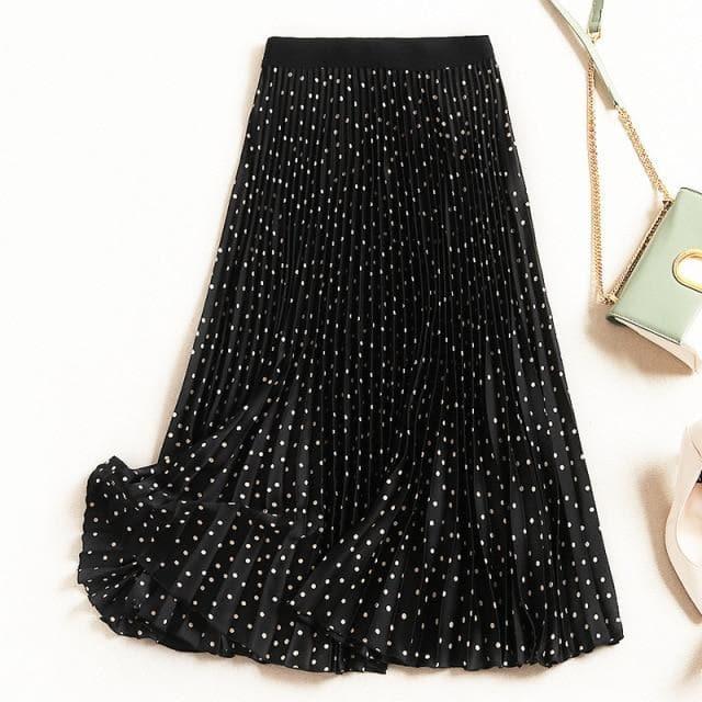polka dot pleated high waist loose skirt