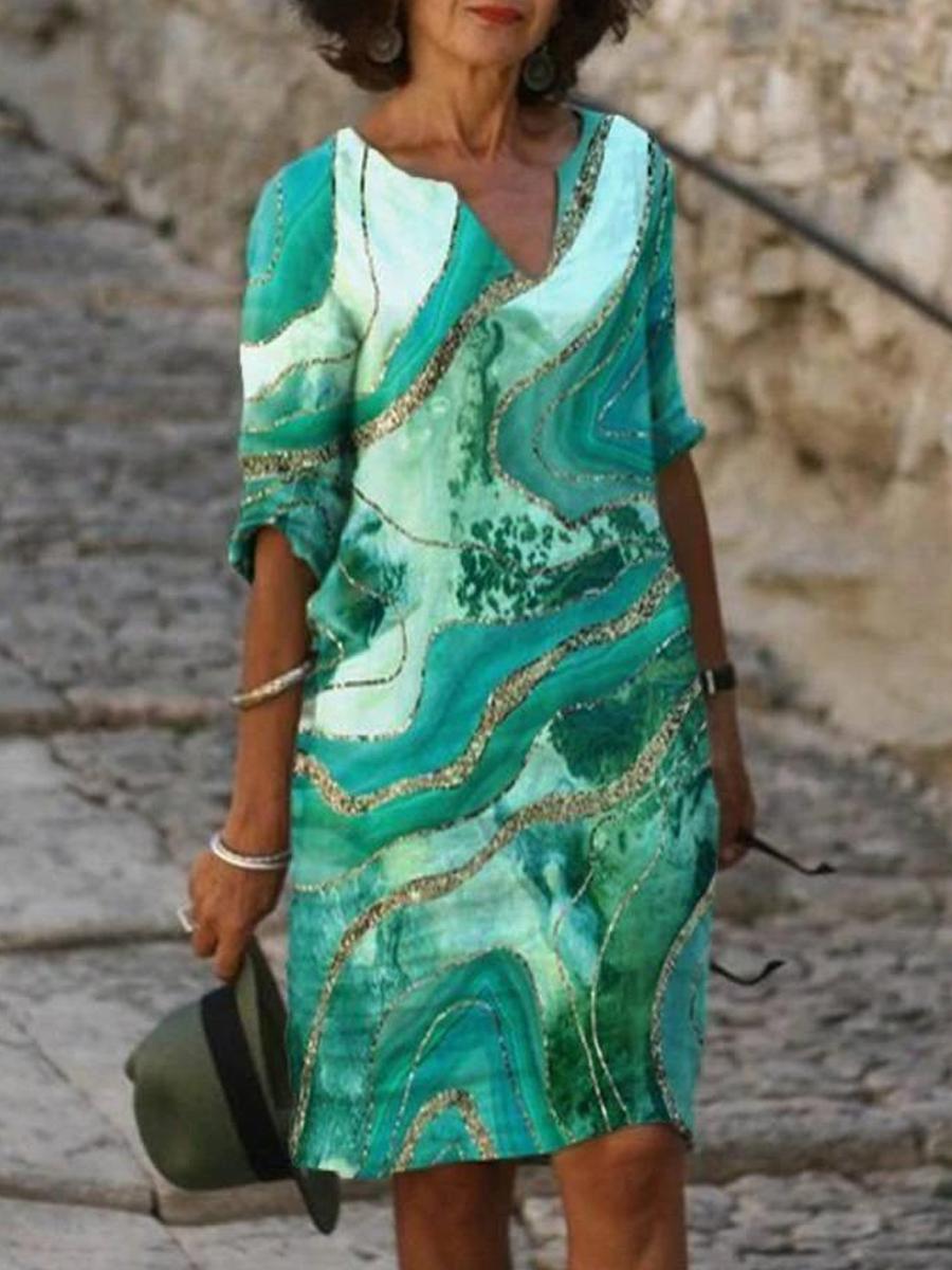 Casual Printed V-neck Dress
