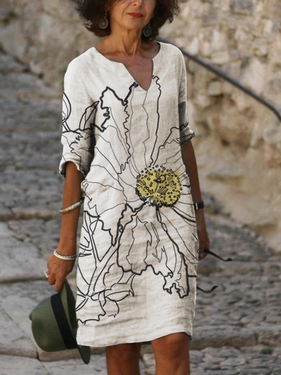 Casual Printed V-neck Dress