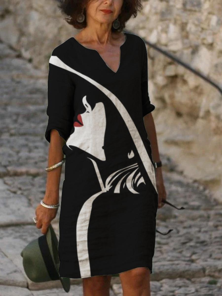 Casual Printed V-neck Dress