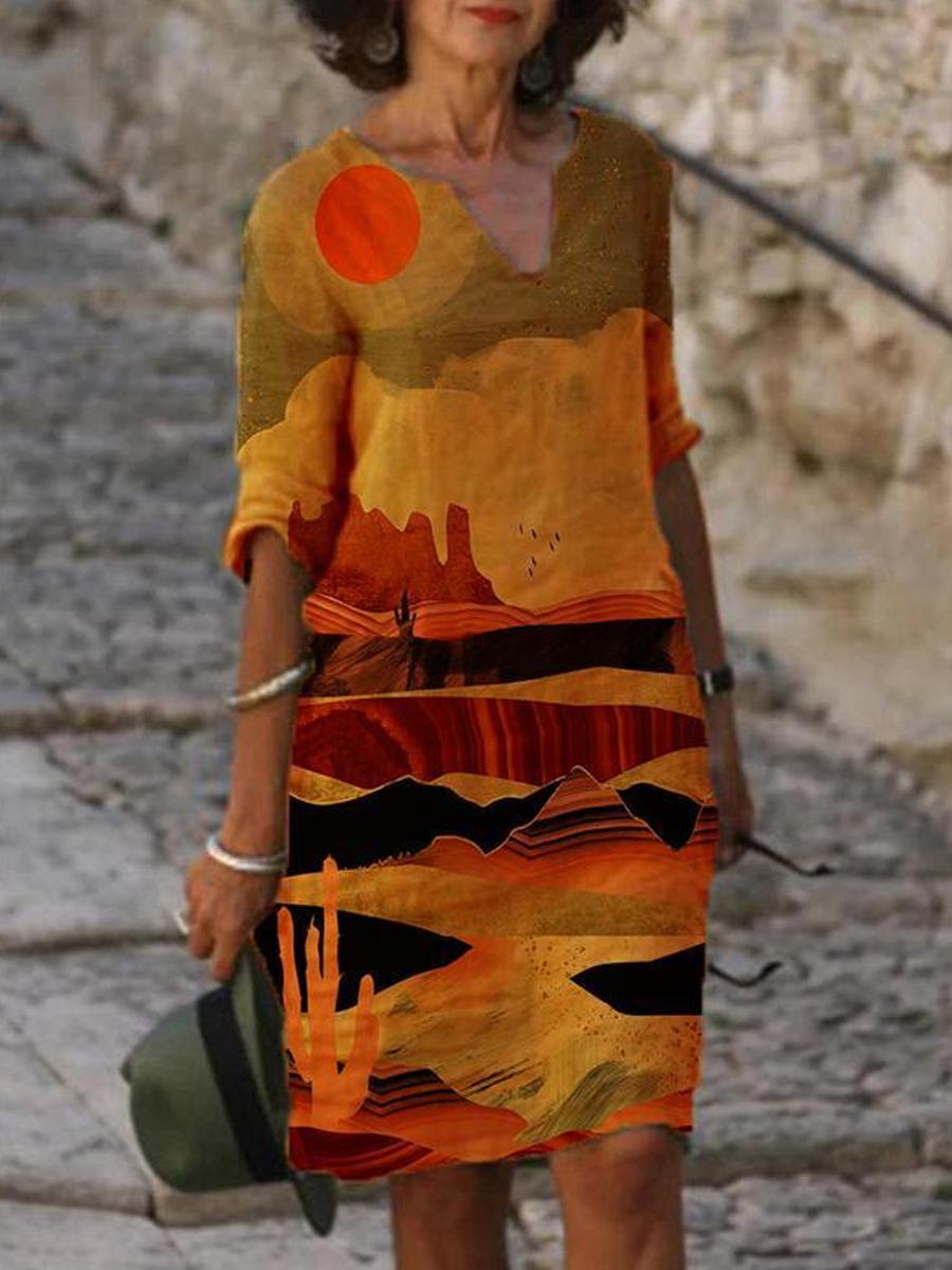Casual Printed V-neck Dress
