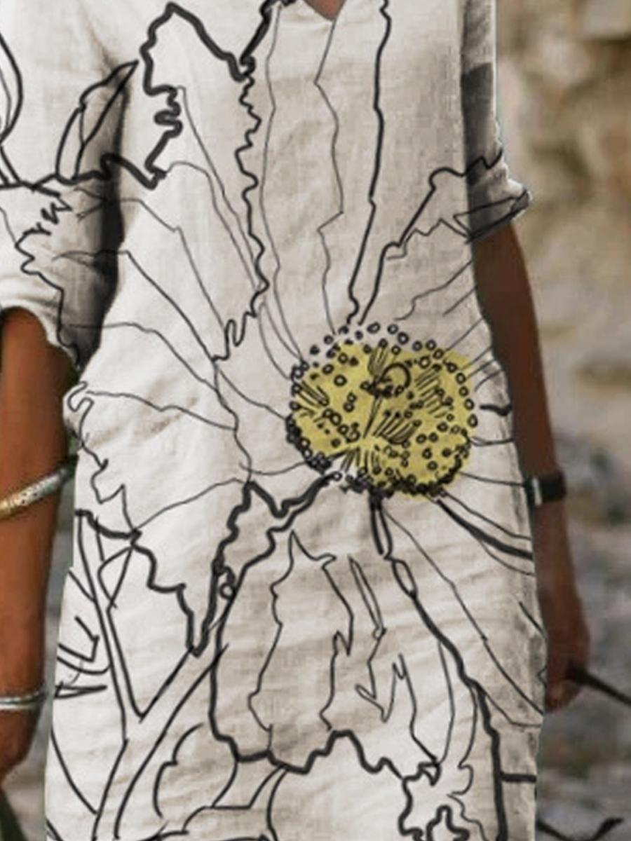Casual Printed V-neck Dress