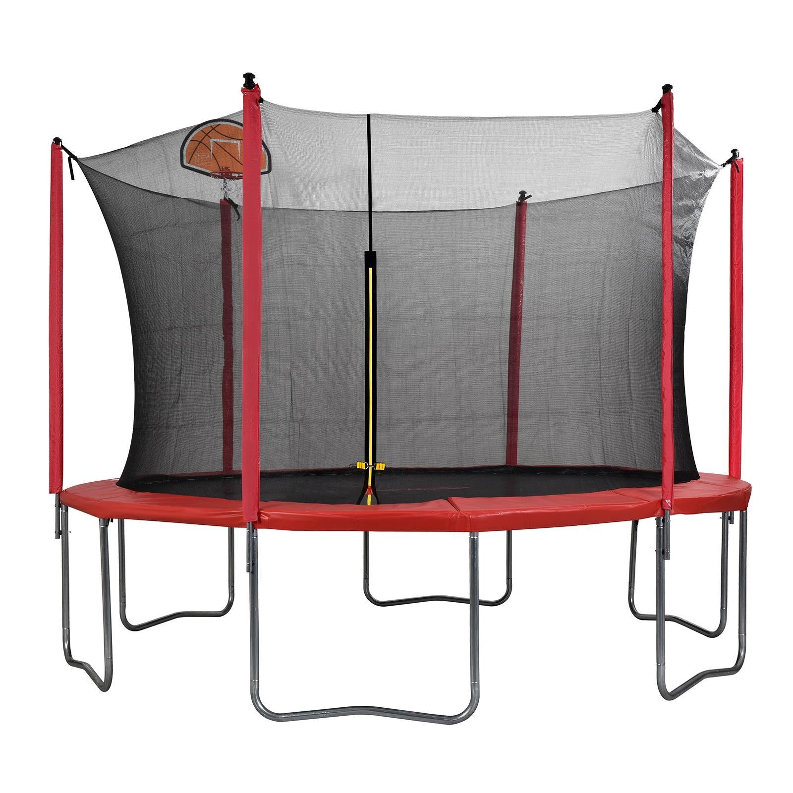 JOYMOR 12ft Kids Trampoline, with Enclosure Net, Upgrade Basketball Hoop Trampoline, Red