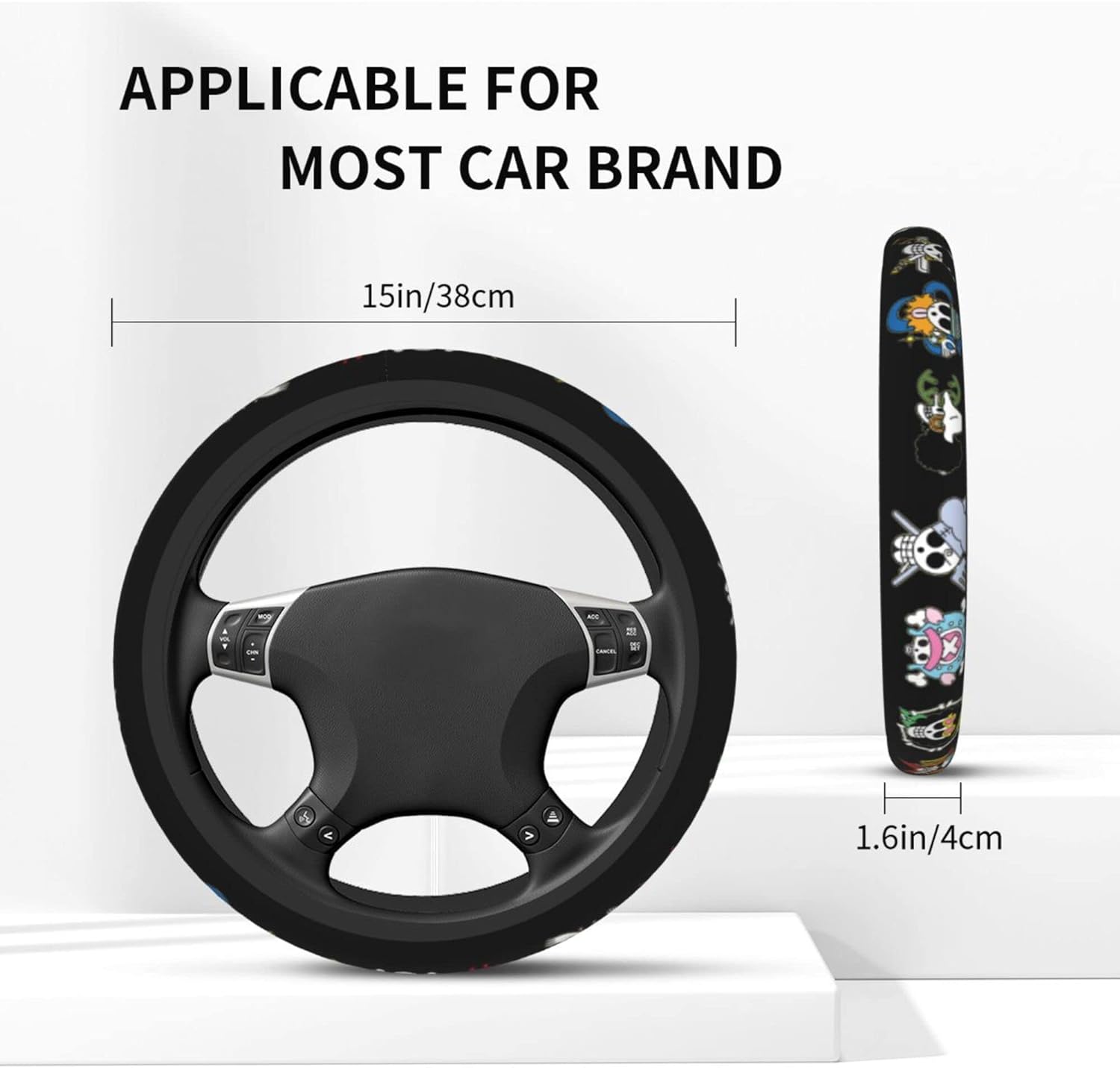 Anime Steering Wheel Cover Anime Car Accessories for Men Women with 2 Pcs Car Air Freshener, 15 Inch Anti-Slip Car Steering Wheel Covers Universal Fit