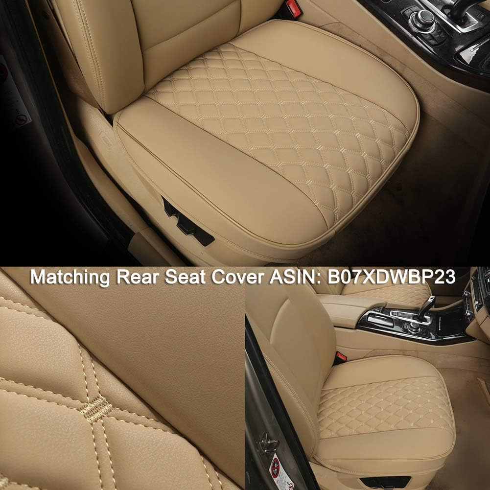 Black Panther PU Car Seat Cover, Front Seat Protector Compatible with 95% Vehicles,Embroidery,Anti-Slip &amp; Full Wrapping Bottom (W 21.26''×D 20.86”)(1Piece,Beige)