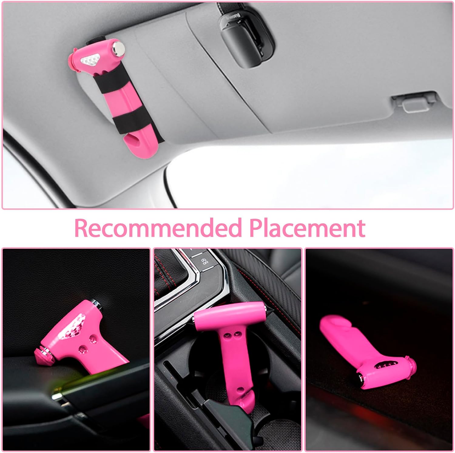 MOTORBUDDY 2 Pack Car Safety Hammer, Pink Emergency Escape Hammer with Window Breaker and Seatbelt Cutter