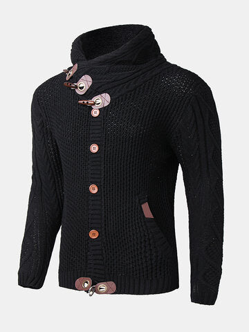 mens single breasted high neck cable knit warm casual cardigans
