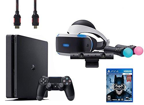 PlayStation VR Start Bundle 5 Items:VR Headset,Move Controller,PlayStation CamMotion Sensor, Sony PS4 Slim 1TB Console - Jet Black and VR Game Disc Arkham VR