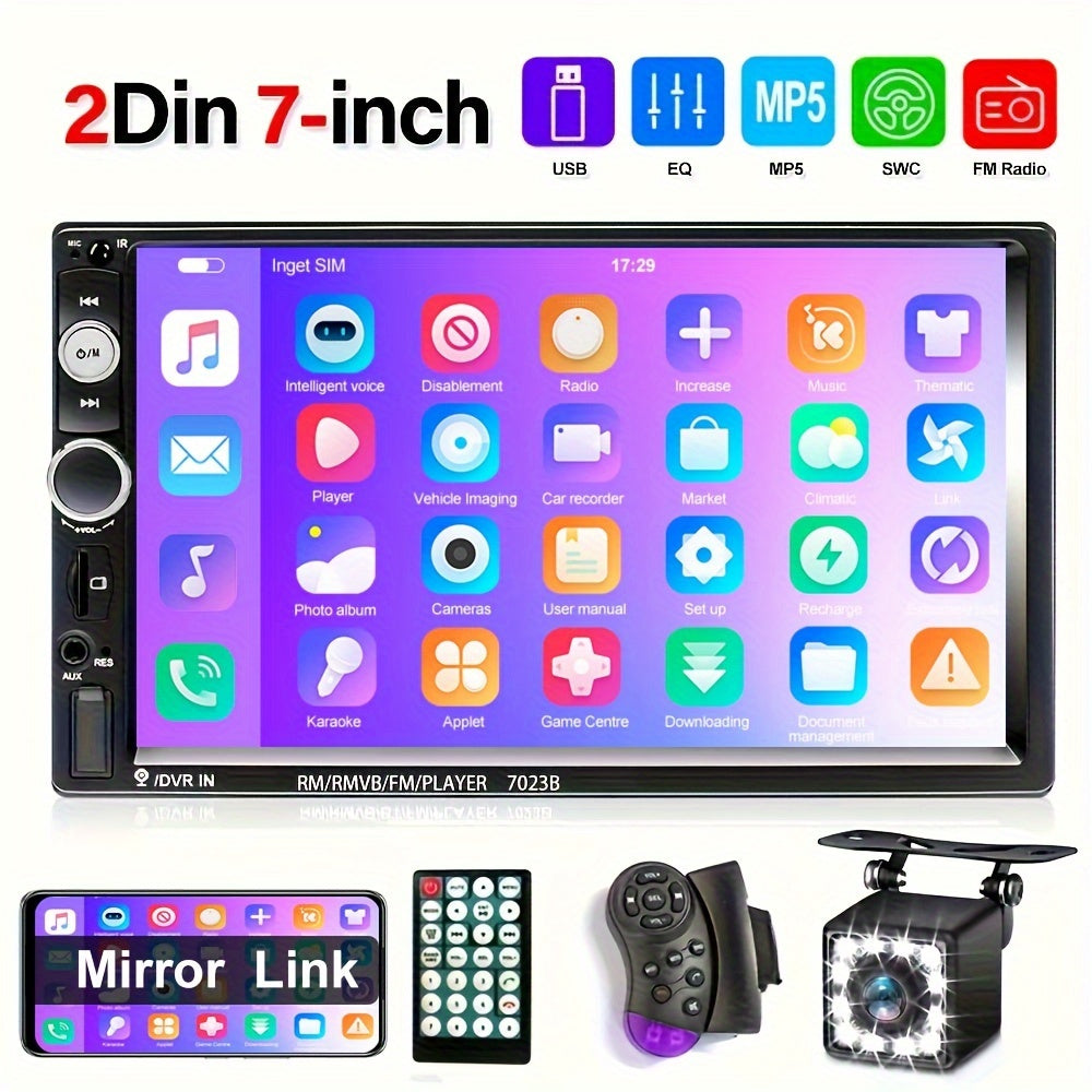 7-Inch HD Touch Screen Car Stereo Radio Audio Double Din Car Multimedia Player With Mirror Link USB FM Autoradio+Remote Control +Steering Control
