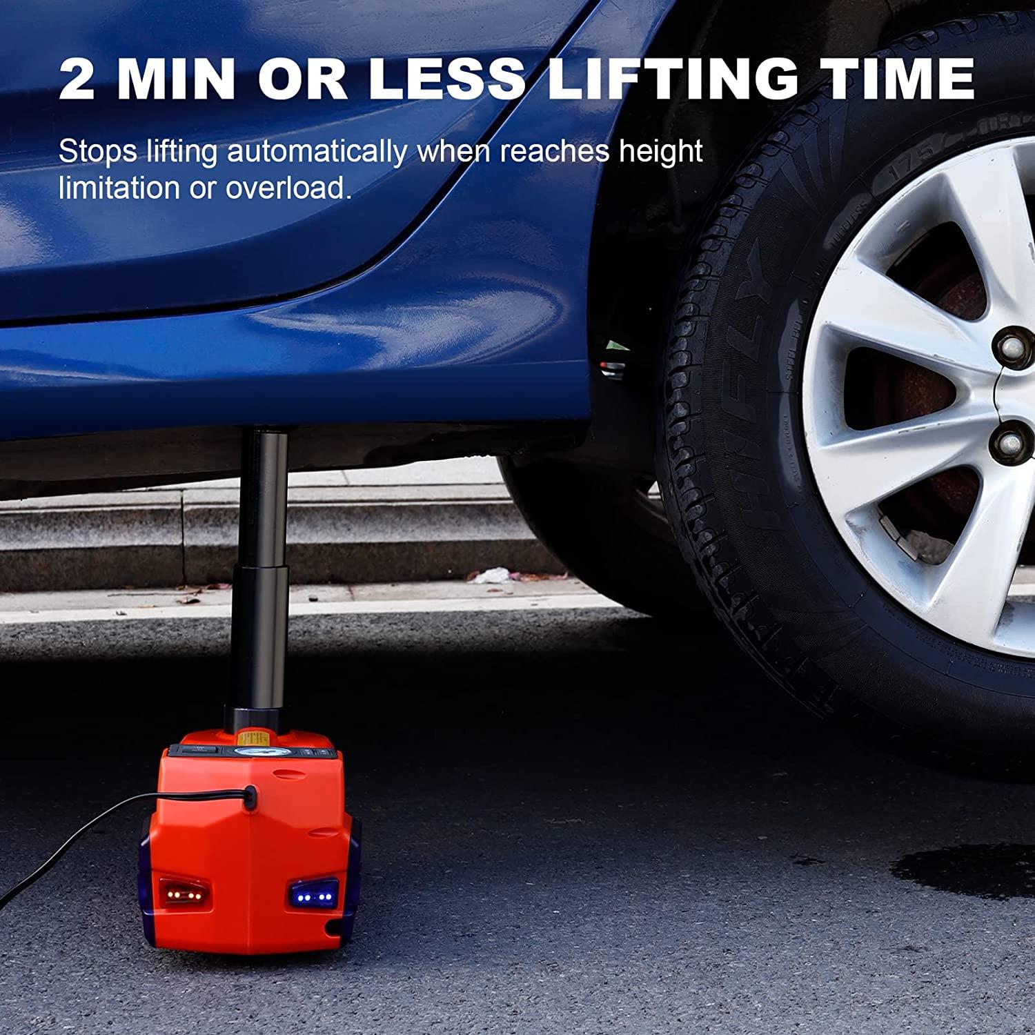 TYAYT Electric Car Jack Kit, 5 Ton Hydraulic Car Jack with Electric Impact Wrench and Inflator Pump, 12V Portable Car Jack with LED Light for SUV MPV Sedan, Lifting Ran6 to 17.7 Inch (Red)