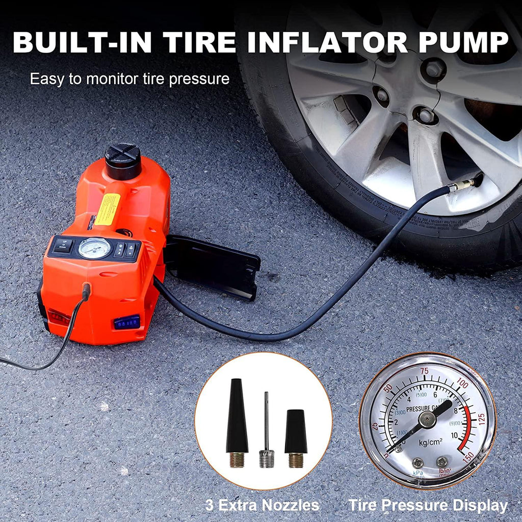 TYAYT Electric Car Jack Kit, 5 Ton Hydraulic Car Jack with Electric Impact Wrench and Inflator Pump, 12V Portable Car Jack with LED Light for SUV MPV Sedan, Lifting Ran6 to 17.7 Inch (Red)