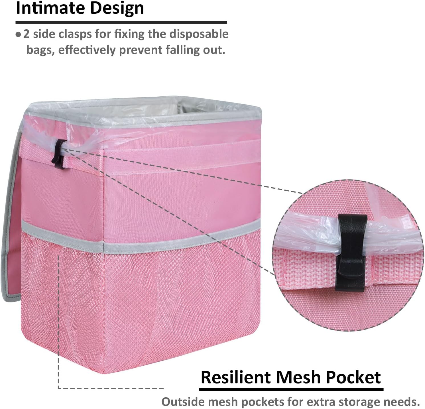Vankor Car Trash Can for Car Cute, Car Trash Bag Bin Hanging Waterproof Automotive Car Garbage Cans Leak Proof Vehicle Trash Can Pink