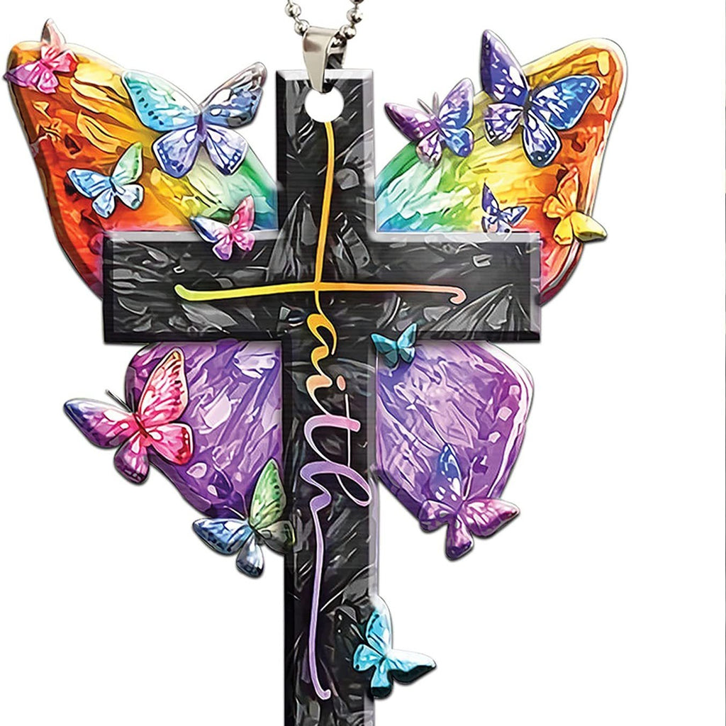 1pc Butterfly Cross Car Ornament, Christmas Tree Decoration Hanging Ornament Keychain Accessories Car Interior Accessories Couple Gifts