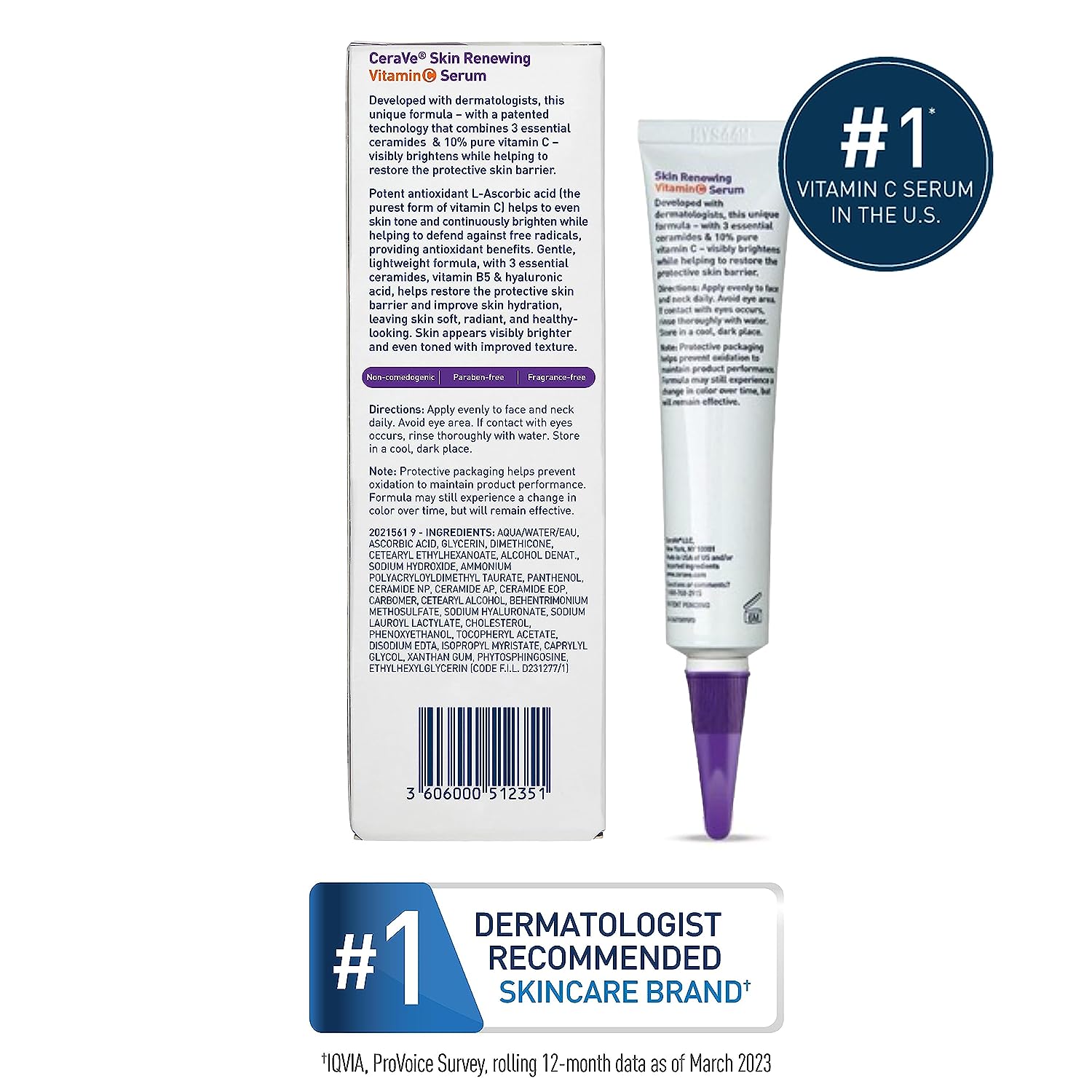 CeraVe Vitamin C Serum with Hyaluronic Acid | Skin Brightening Serum for Face with 10% Pure Vitamin C | Fragrance Free | 1 Fl. Oz