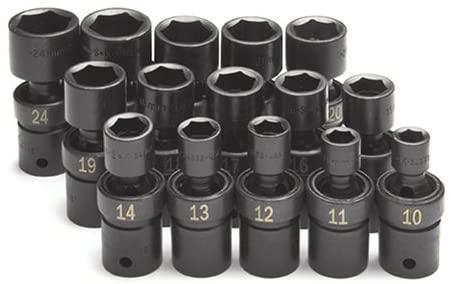SK Hand Tools 34350 15-Piece 1/2-Inch Drive 6 Point Swivel Metric Impact Socket Set