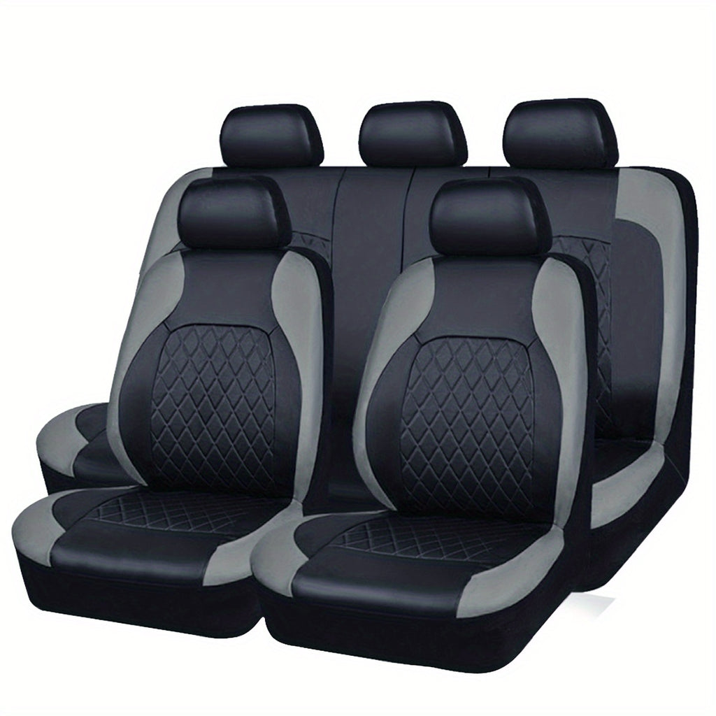 Upgrade Your Car Seats With Our Deluxe Quilted Faux Leather 5-Seat Cover - Universal Fit!