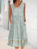Round Neck Fashion Floral Print Sleeveless Shift Dress