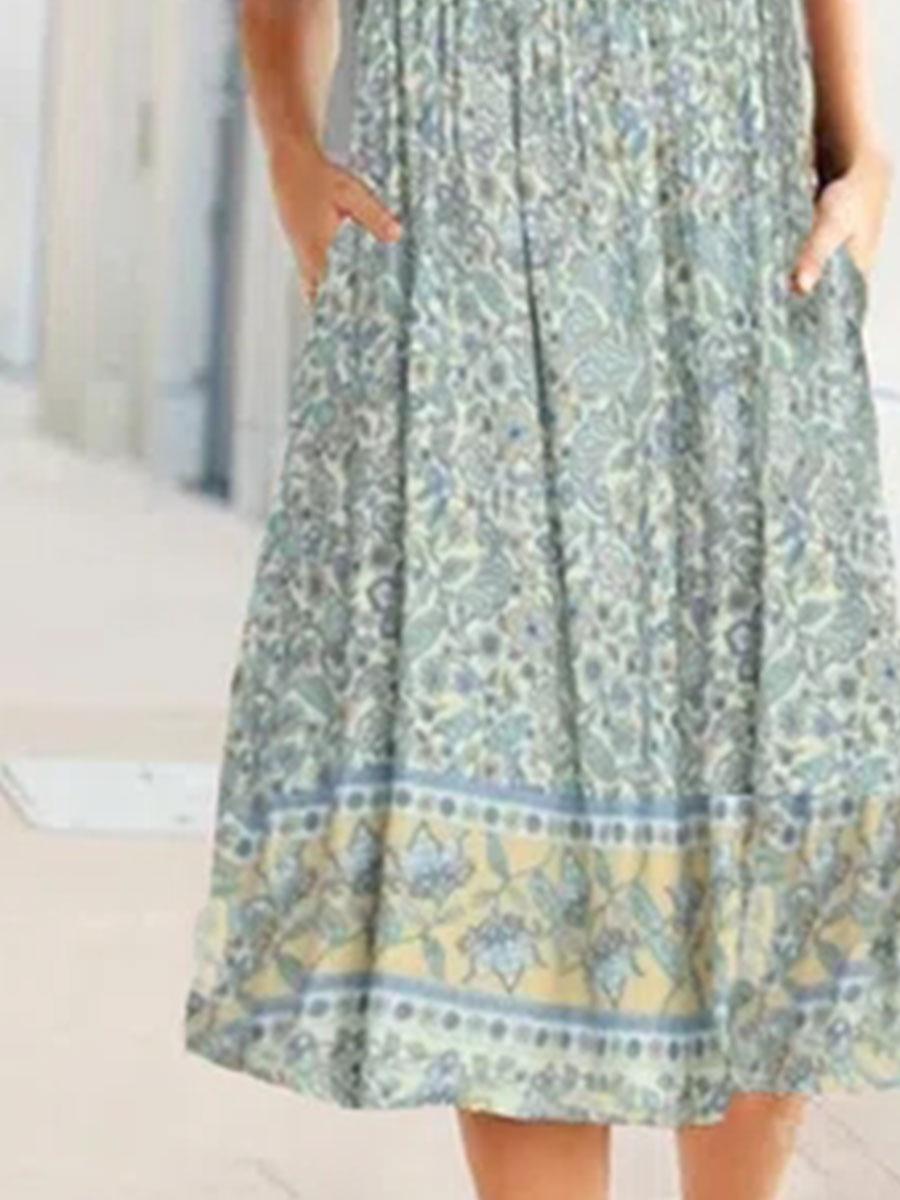 Round Neck Fashion Floral Print Sleeveless Shift Dress