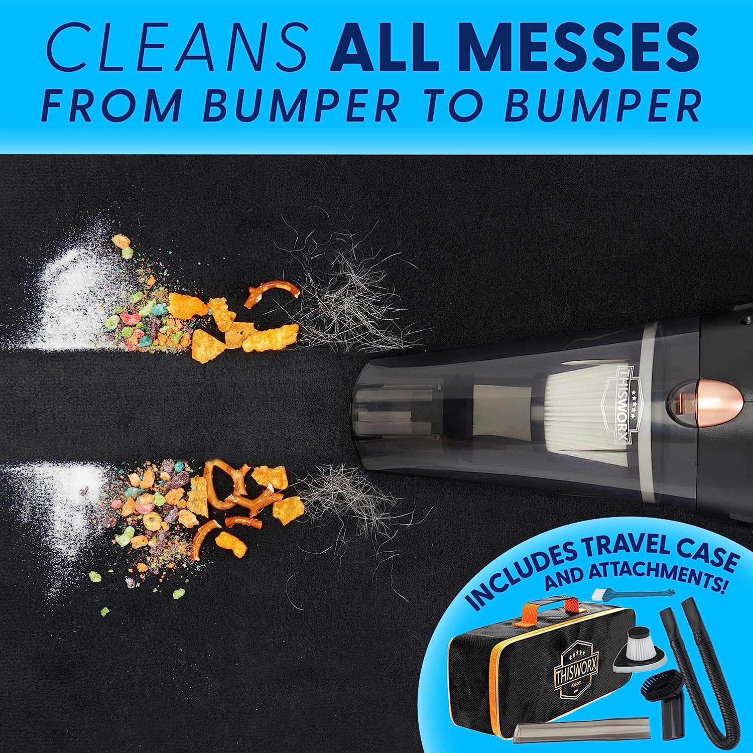 ThisWorx Car Vacuum Cleaner - Car Accessories - Small 12V High Power Handheld Portable Car Vacuum w/Attachments, 16 Ft Cord &amp; Bag - Detailing Kit Essentials for Travel, RV Camper