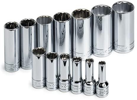 SK 4453 13 Piece 3/8-Inch Drive 12 Point Deep 1/4-Inch to 1-Inch Standard Socket Set
