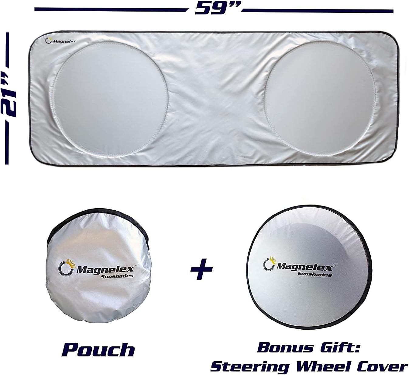 Magnelex Windshield Sun Shade for Jeep Wrangler, Rubicon, Gladiator with Bonus Steering Wheel Sun Shade. 240T Reflective Fabric Blocks Sun. Foldable Sun Shield Keeps Your Vehicle Cool