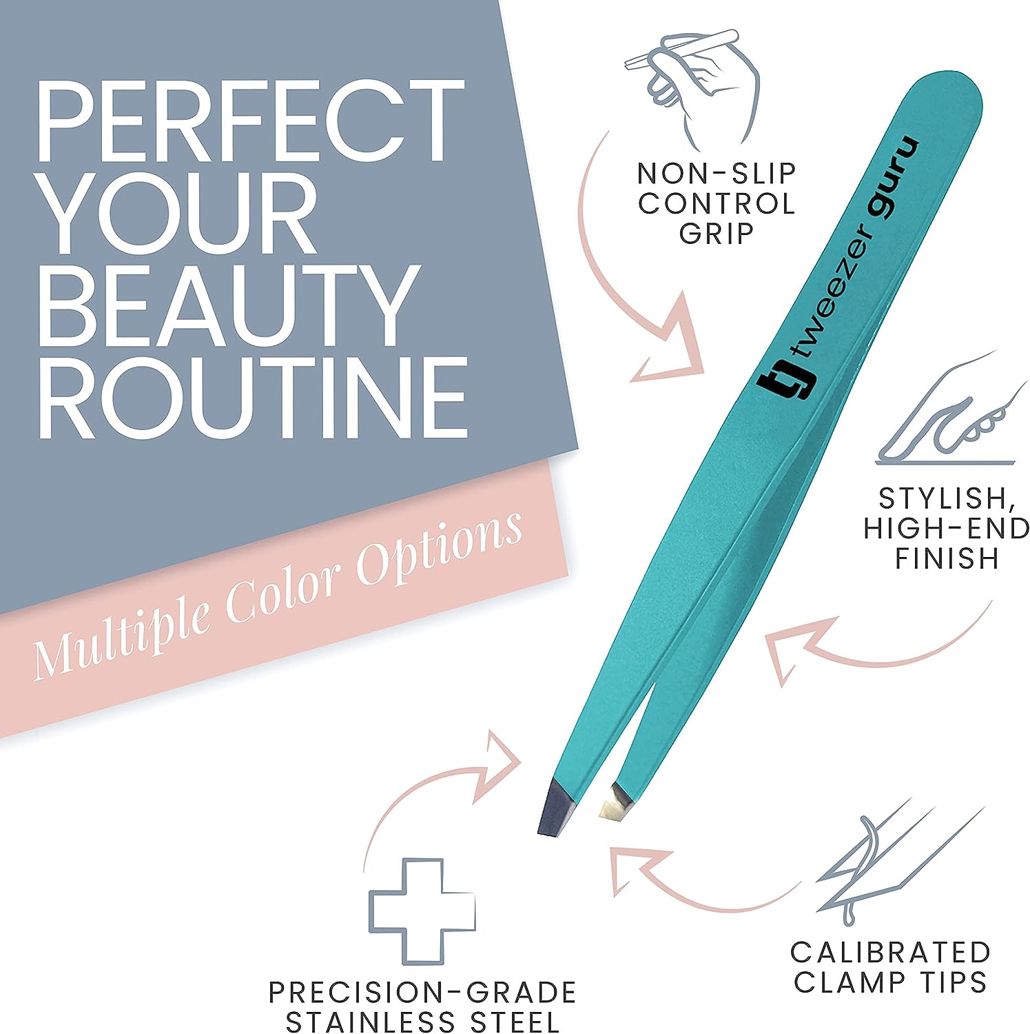 Tweezer Guru Tweezers for Women - 2pc Slant Pointed Precision Tweezers for Eyebrows &amp; Ingrown Hair Removal - Blackhead and Splinter Tweezer with Sharp Needle Nose Point for Plucking (Bright Pink)