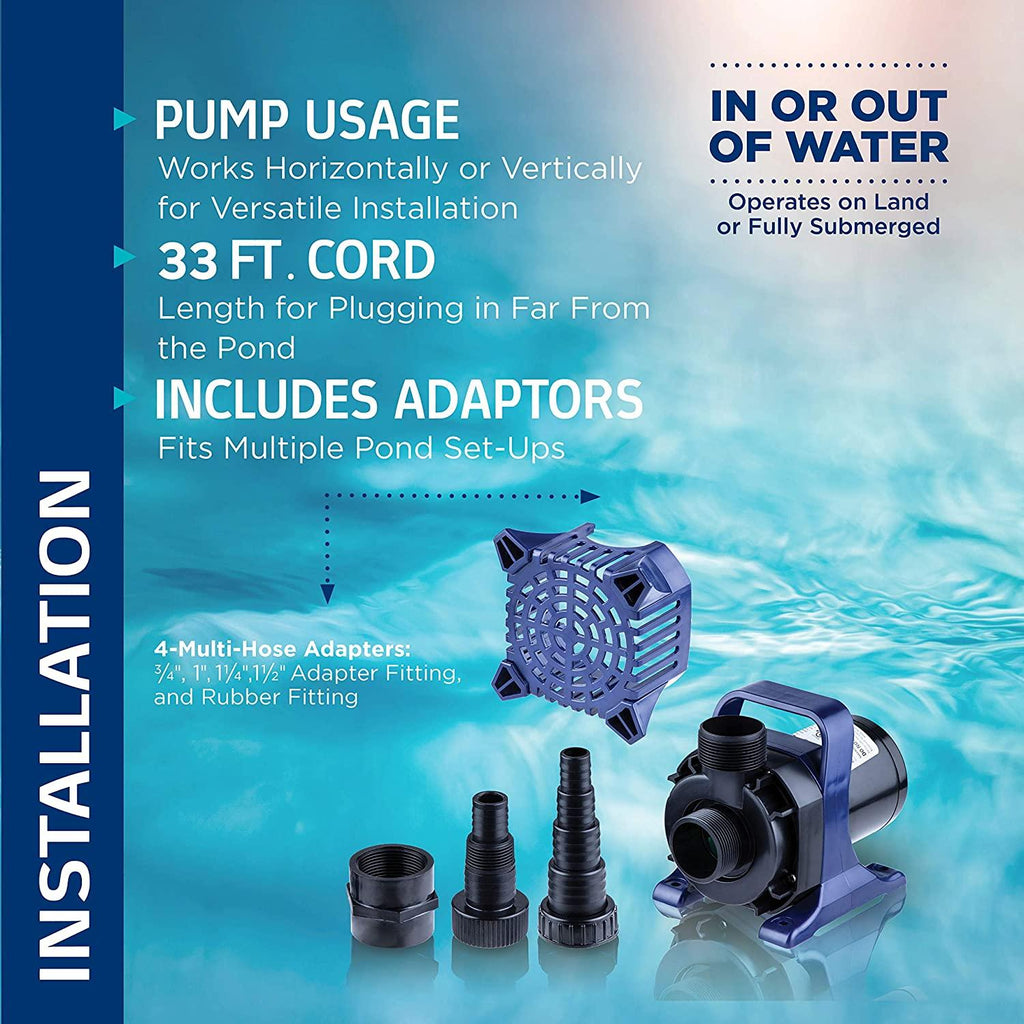 Alpine Corporation Alpine PAL3100 Cyclone Pond Pump-3100 GPH-for Fountains, Waterfalls, and Water Circulation Pump, 10.8"L x 6.1" W x 8.9"H, Black and Blue