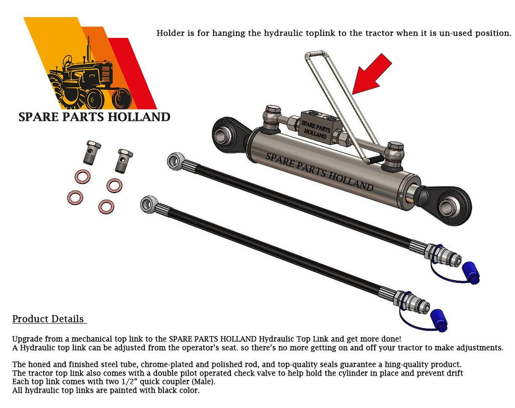 Hydraulic Top Link Cat. 2-2 with LocBlock 22 3/8” - 33 1/2 with 2 x Hose