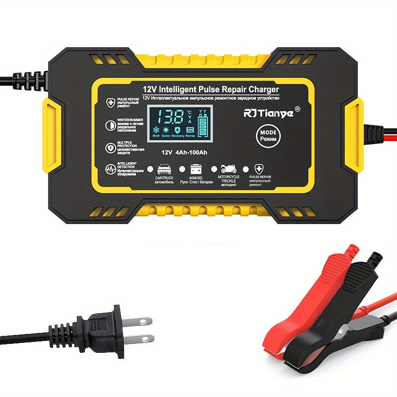 Car Battery Charger 12V 6A Pulse Repair LCD Display Smart Fast CharAGM Deep Cycle GEL Lead-Acid Charger For Auto Motorcycle