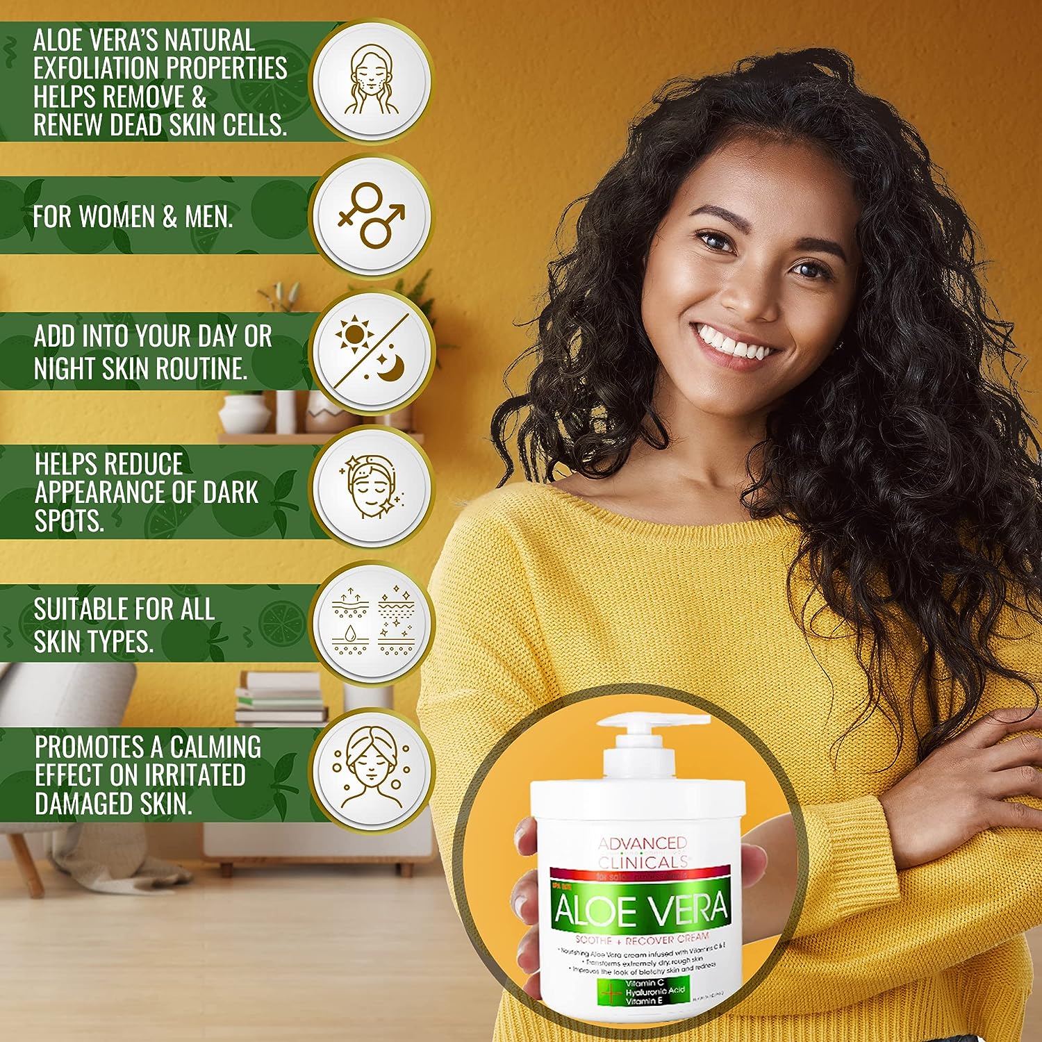 Advanced Clinicals Aloe Vera, Vitamin C &amp; Hyaluronic Acid Face &amp; Body Cream, Moisturizing Skincare for Dry, Age Spots &amp; Sun Damaged Skin, 16 oz (Pack of 2)