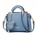 Letter Decor Hand Satchel Bag, Stylish Shoulder Zipper Bag With Mini Coin Purse, Crossbody Bag For Work