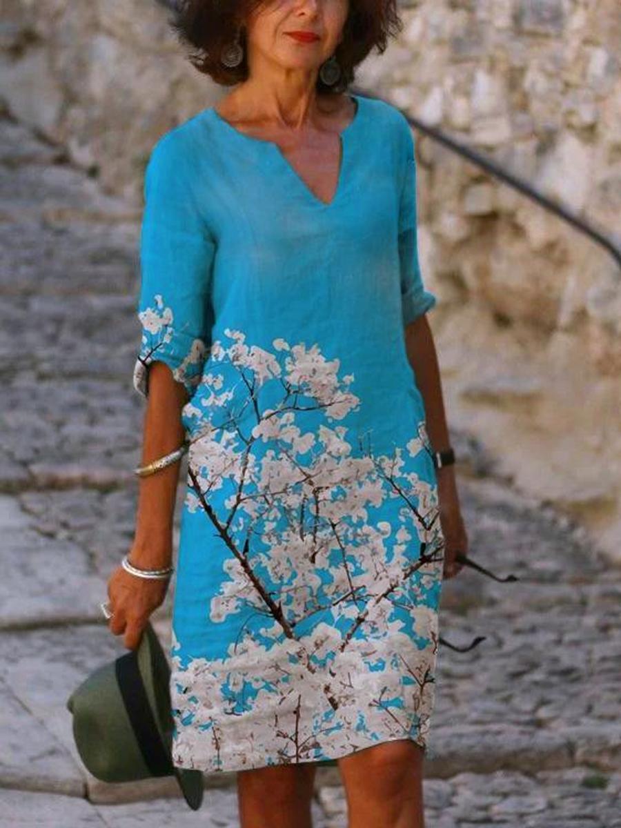 Loose Cotton And Linen Printed Midi Skirt