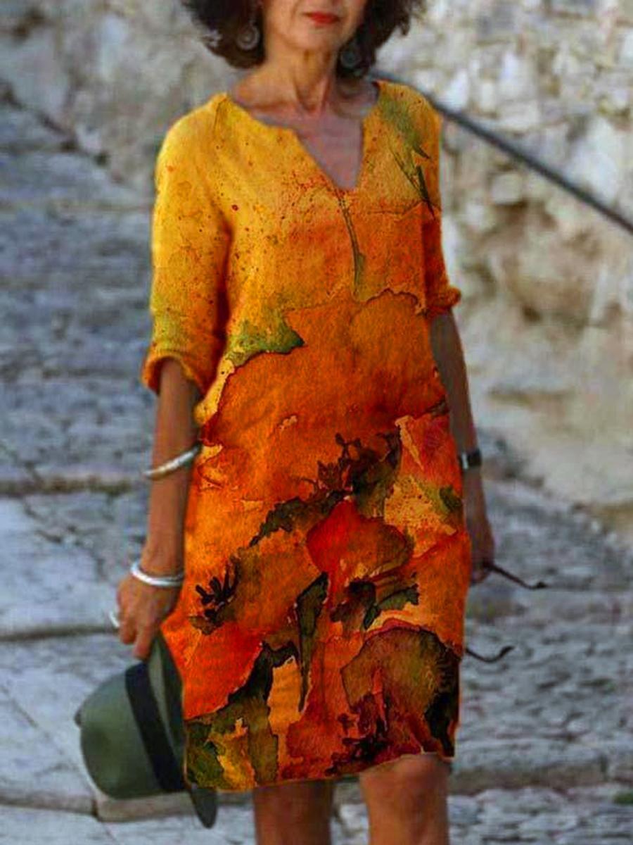 Loose Cotton And Linen Printed Midi Skirt