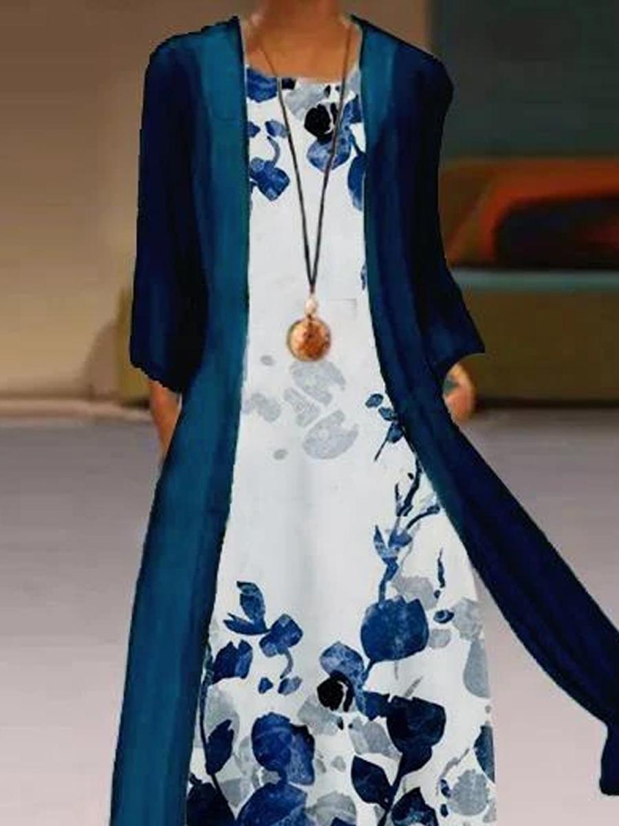 Ladies Round Neck Floral Print Fashion Maxi Dress