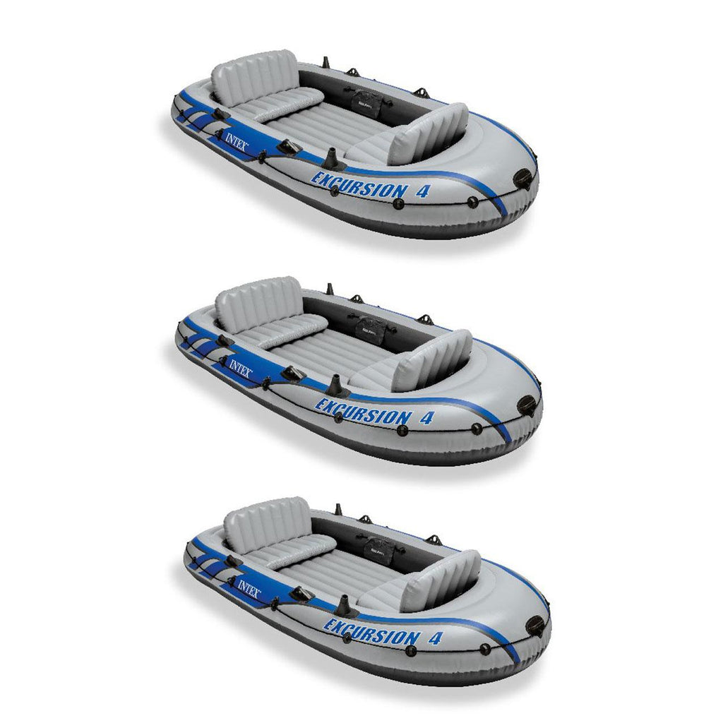 Excursion Inflatable Rafting Fishing 4 Person Boat w/ Oars &amp; Pump (3 Pack)