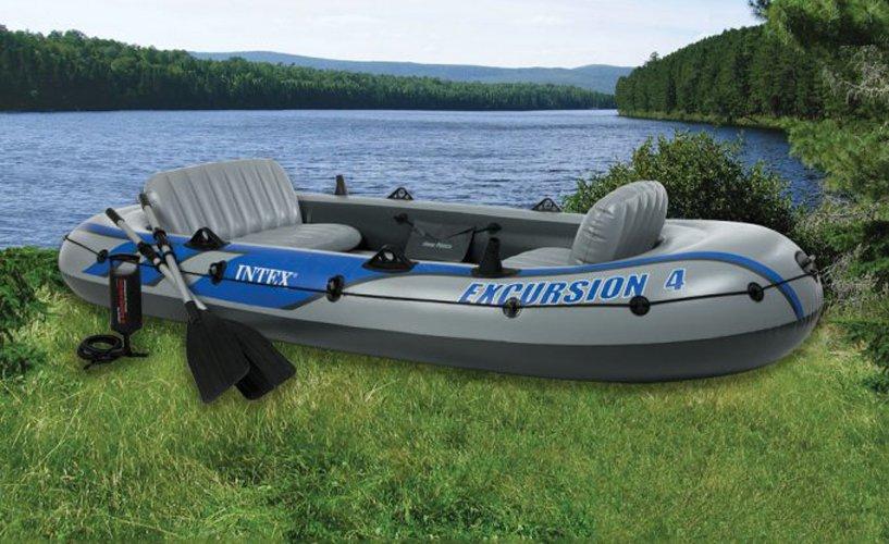 Excursion Inflatable Rafting Fishing 4 Person Boat w/ Oars &amp; Pump (3 Pack)