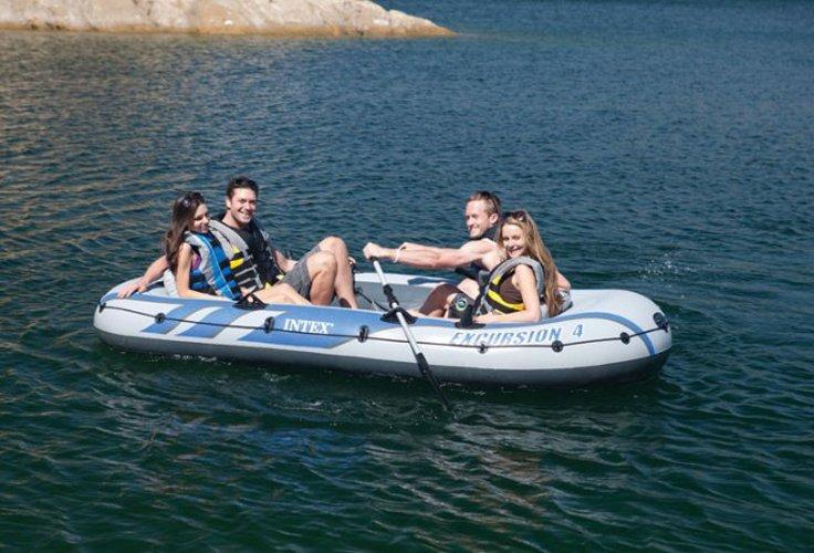 Excursion Inflatable Rafting Fishing 4 Person Boat w/ Oars &amp; Pump (3 Pack)