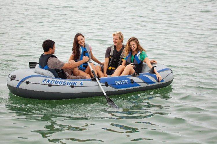Excursion Inflatable Rafting Fishing 4 Person Boat w/ Oars &amp; Pump (3 Pack)