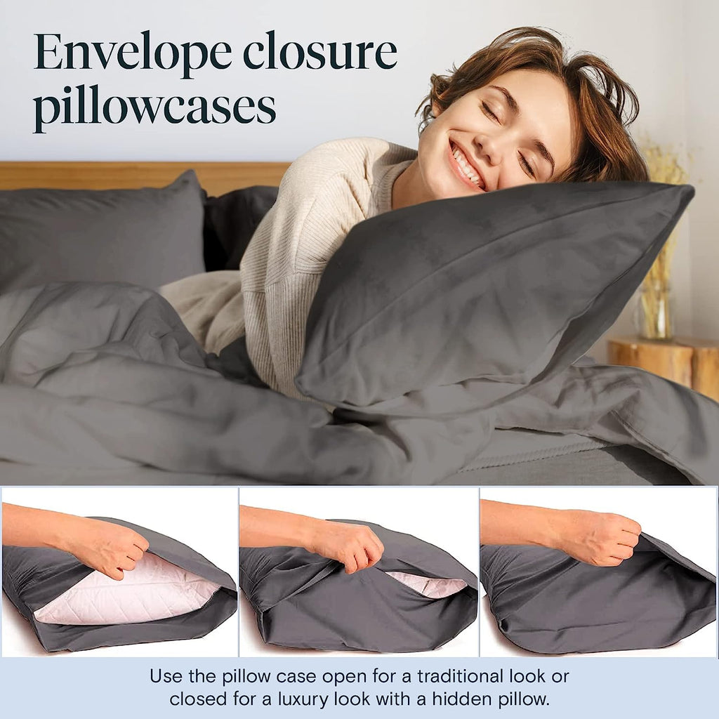 LuxClub 6 PC Queen Sheet Set Bamboo Sheets Deep Pockets 18" Eco Friendly Wrinkle Free Machine Washable Hotel Bedding Silky Soft - Dark Grey Queen