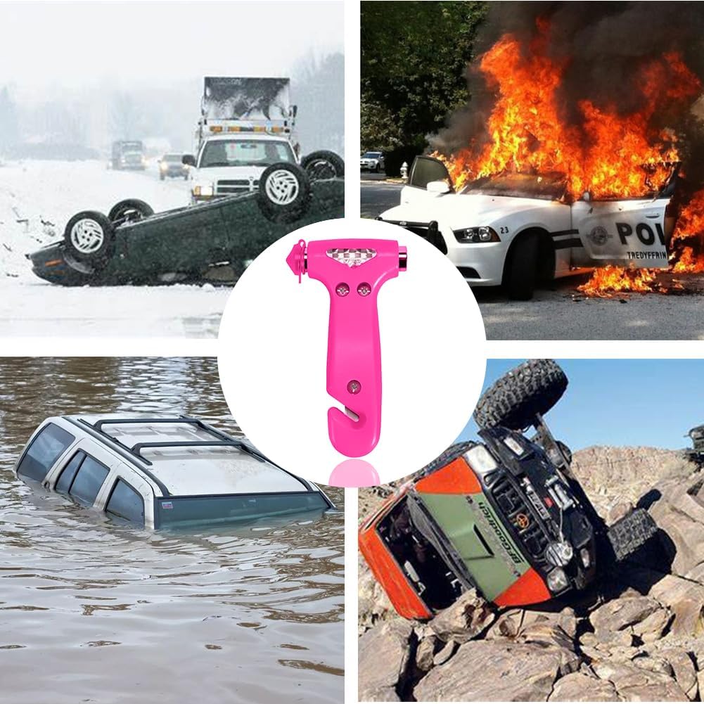 MOTORBUDDY 2 Pack Car Safety Hammer, Pink Emergency Escape Hammer with Window Breaker and Seatbelt Cutter