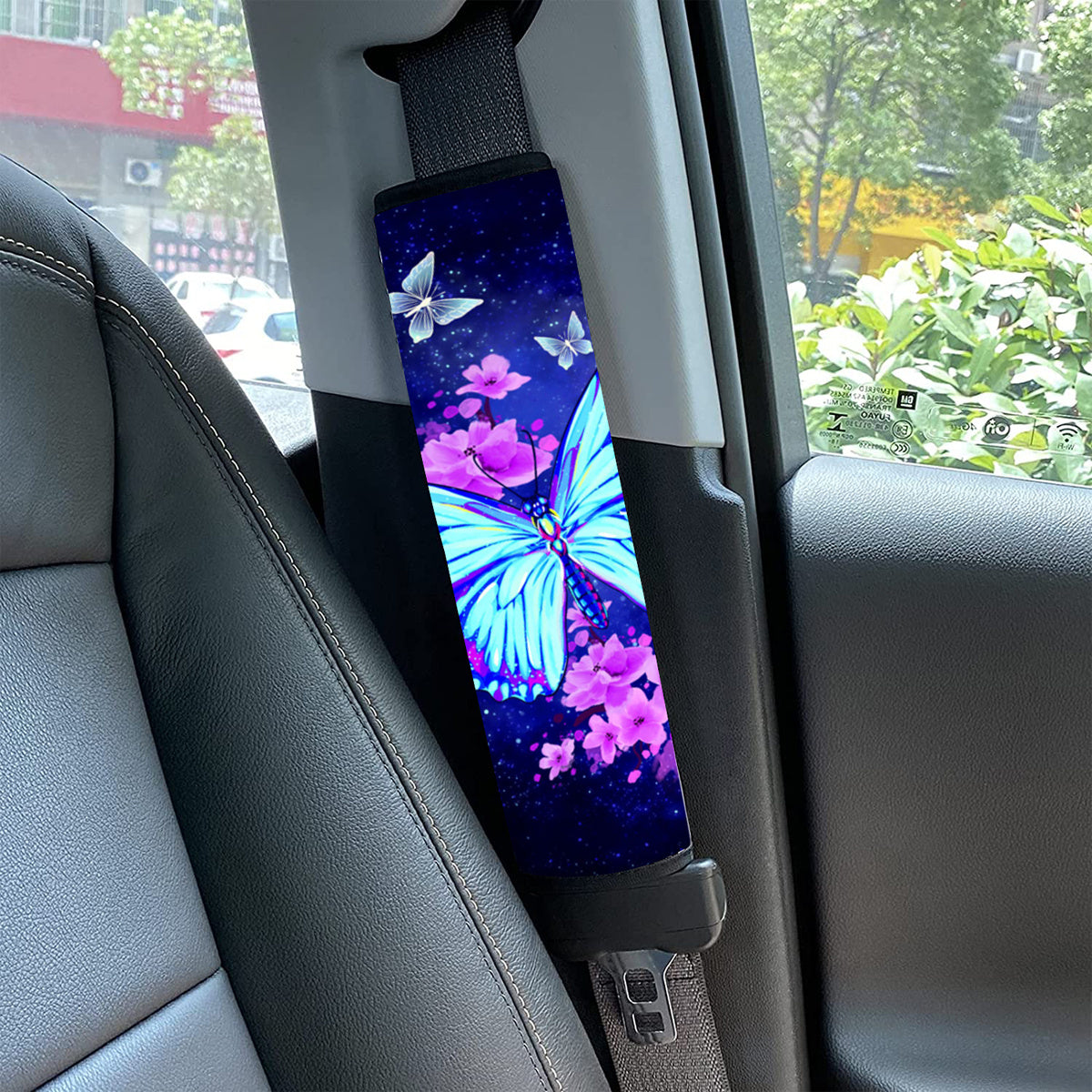 Add A Touch Of Elegance To Your Car With This Blue Butterfly Shoulder Protector!