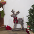 Alpine Corporation Wooden Christmas Reindeer Statue with Festive Bow