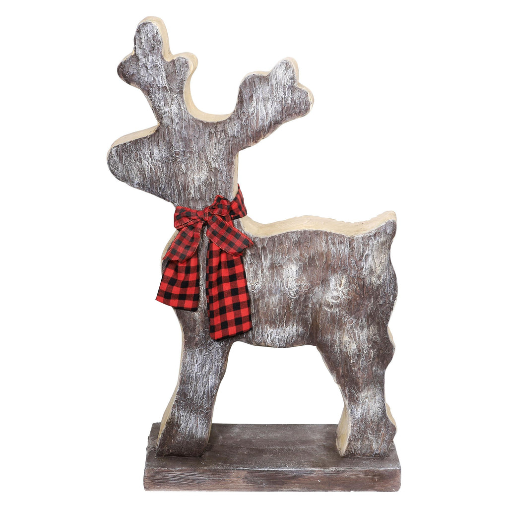 Alpine Corporation Wooden Christmas Reindeer Statue with Festive Bow